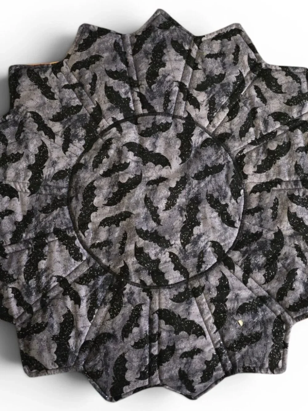 Halloween Handmade Quilted Table Topper Black Cat & Bats Reversible Centerpiece